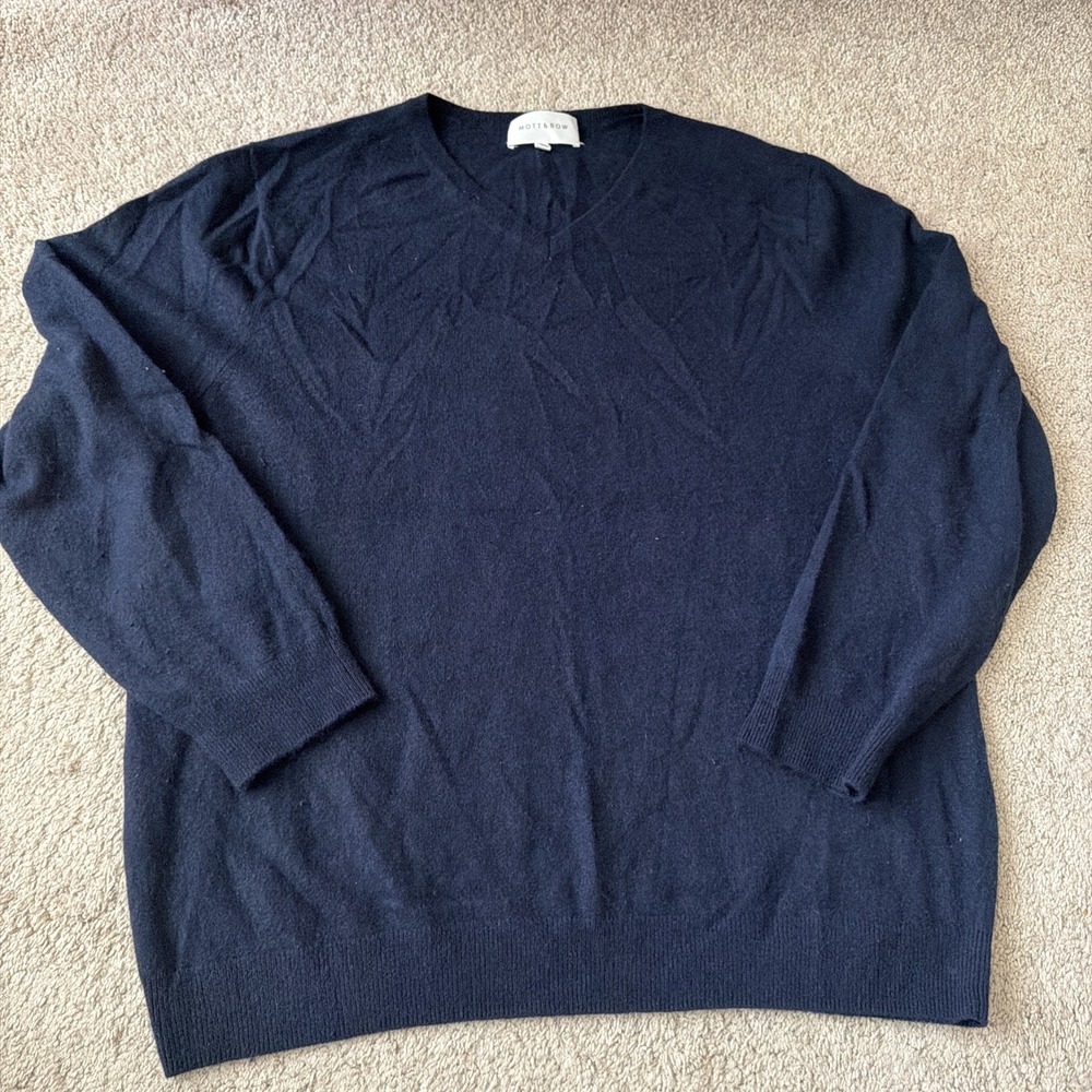 Mott & Bow Men's 100% Cashmere Navy Blue V Neck Sweater XXL Classic Luxury